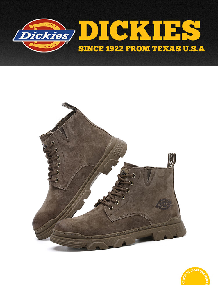 Dickies Men's High-Top Martin Boots, Thick-Soled Boots, Trendy Boots for Men And Women, Work Boots, Camel Color, Size 40 1
