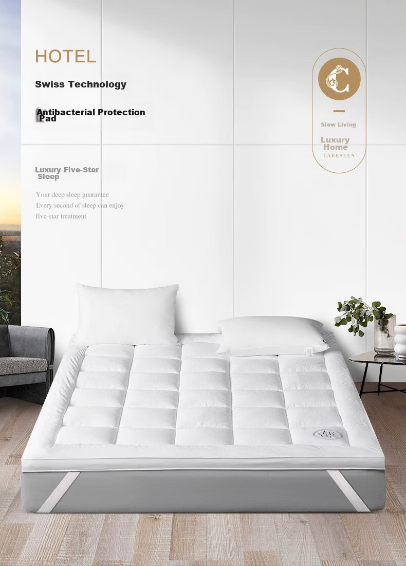 Canasin Hotel Mattress Pad, Thickened Foldable Non-Slip Protective Mat, Antibacterial Fiber Pad, Double Size 150*200cm + 3 1