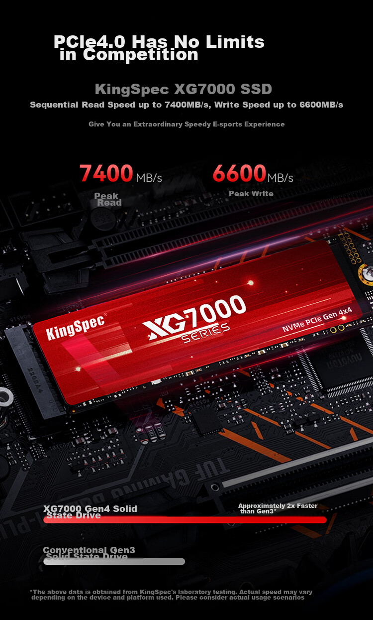 KingSpec 2TB SSD Solid State Drive M.2 Interface PCIe4.0 Read Speed 7400MB/s NVMe TLC Particles Desktop Laptop Universal Compatible Black Myth: Wukong 3