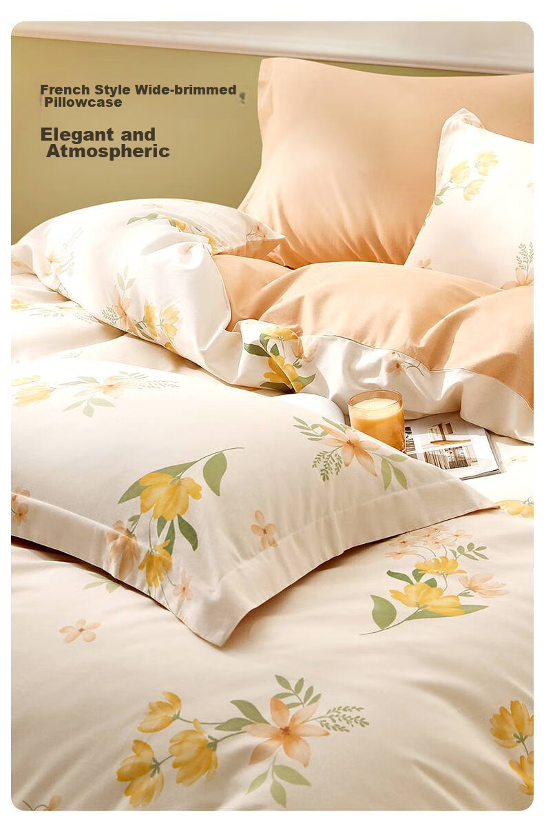 LOVO Luolai Home Textiles, Pure Cotton Brushed Four-Piece Bedding Set, Autumn And Winter Thickened Pure Cotton Bedsheet And Duvet Cover, 220*240cm, Beige 3
