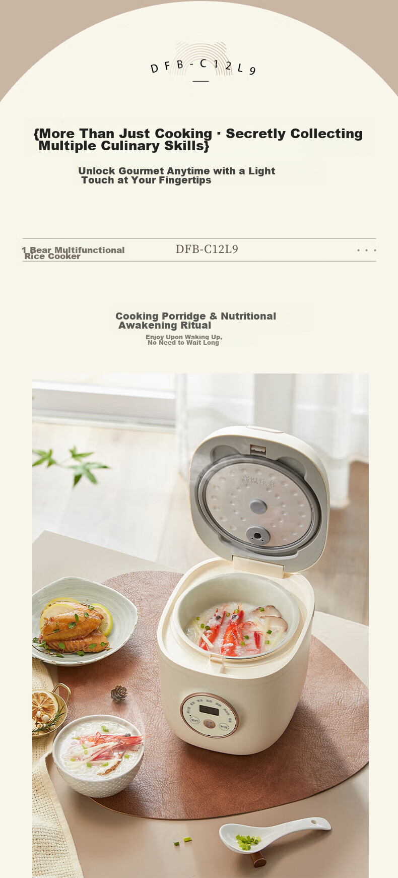 Bear Rice Cooker, Compact 1.2L Mini Capacity, for Single Person Or Home Use, Dormitory for 1-2 People, Multifunctional Smart Reservation Timer, for Soup And Porridge Cooking, Rice Cooker DFB-C12L9 13