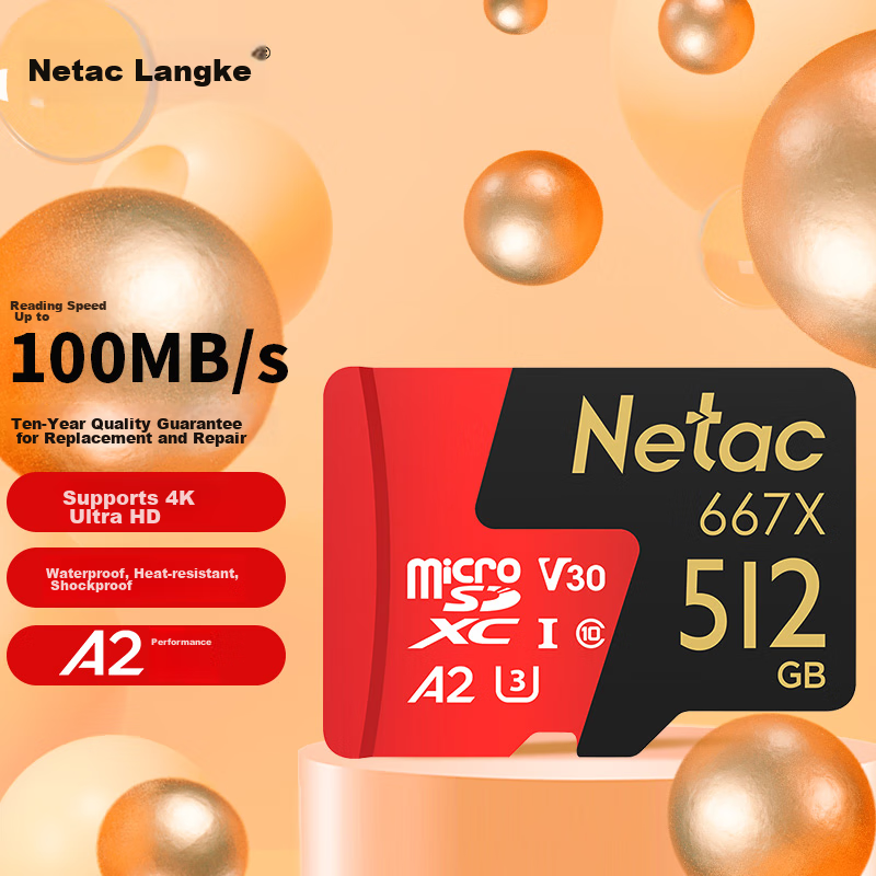 Netac 512GB TF (MicroSD) Memory Card, U3 A2 4K Ultra PRO Edition, Compatible with DJI Action Cameras And GoPro Memory Cards, Read Speed 160MB/s