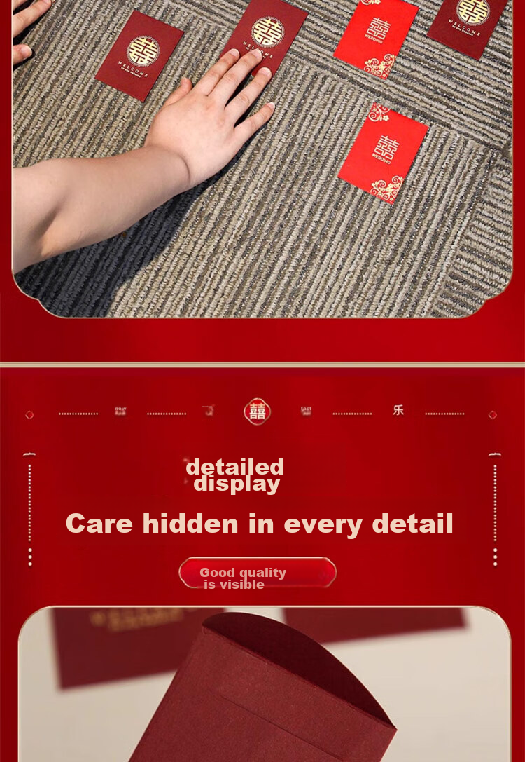 Dipuer Small Red Packet Wedding Mini Door-Blocking "Xi" Character Lucky Money Envelope for Engagement, 50 Pieces 5