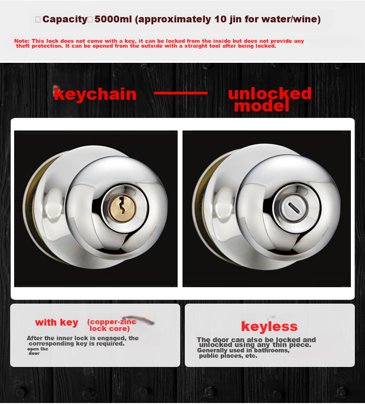 Fly.Globe Spherical Lock, Indoor Bedroom Door Lock, 304 Stainless Steel Ball Lock, with Double Latch 7