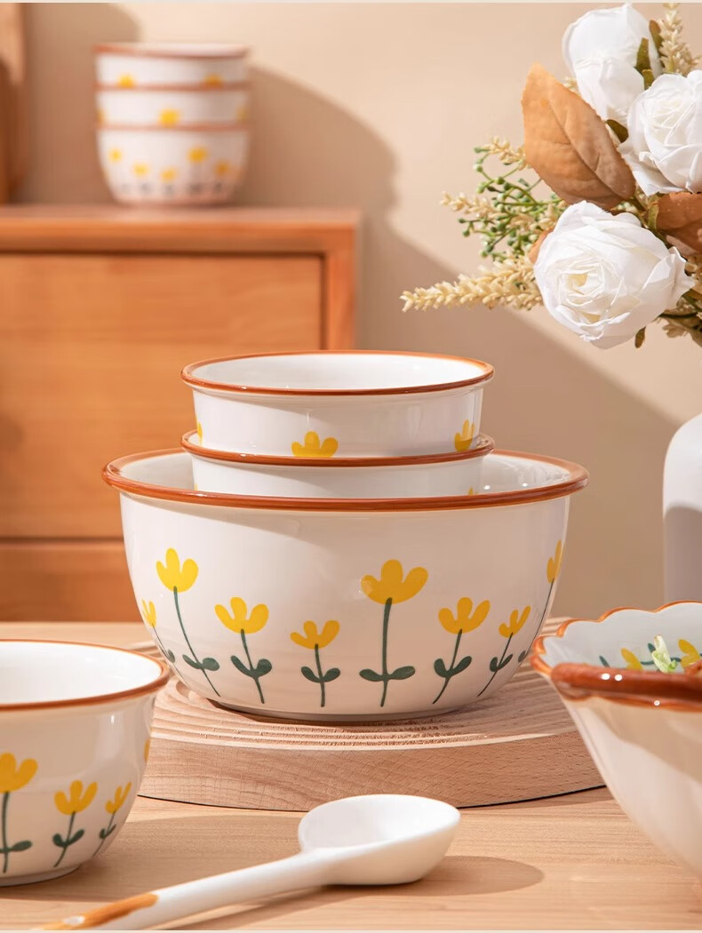 CERAMICS, Shanjuhua 9.5-Inch Double-Handled Soup Bowl, Home Use, High Aesthetic Value, Fresh Ceramic Large Bowl, Heat-Resistant Noodle Bowl with Spoo 15
