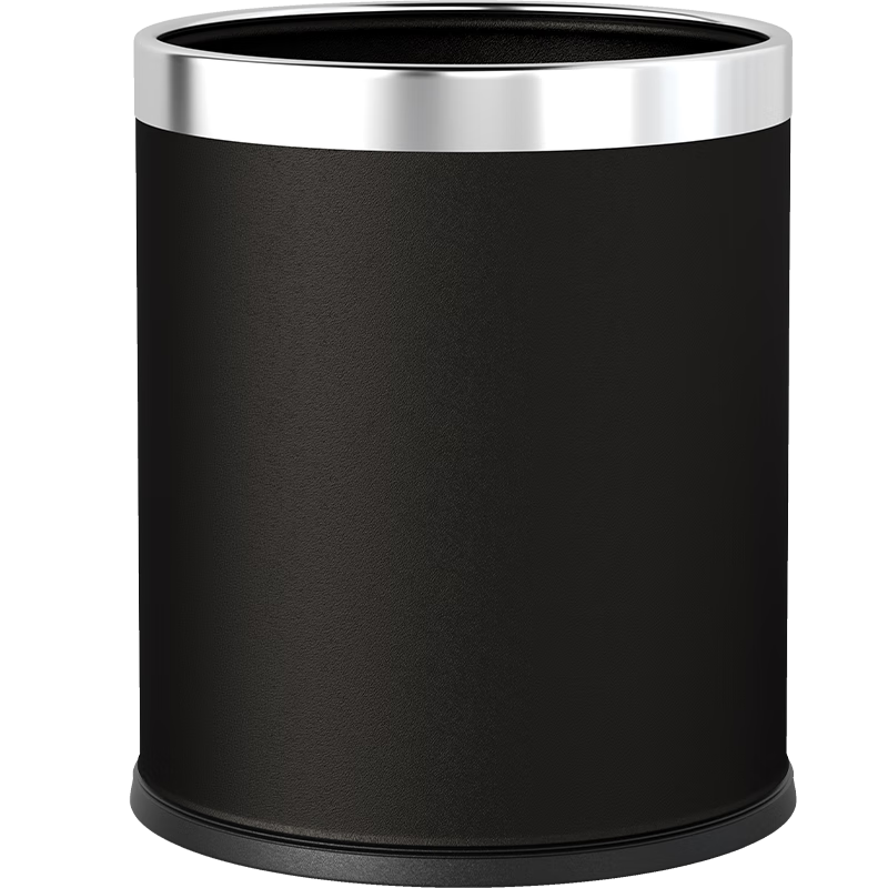 Bendi Stainless Steel Pressed Ring Trash Can, 15L Large Size, Black, Hotel-Style with Inner Bucket, Double-Layer Baked Paint, Flame-Retardant Metal Garbage Bi