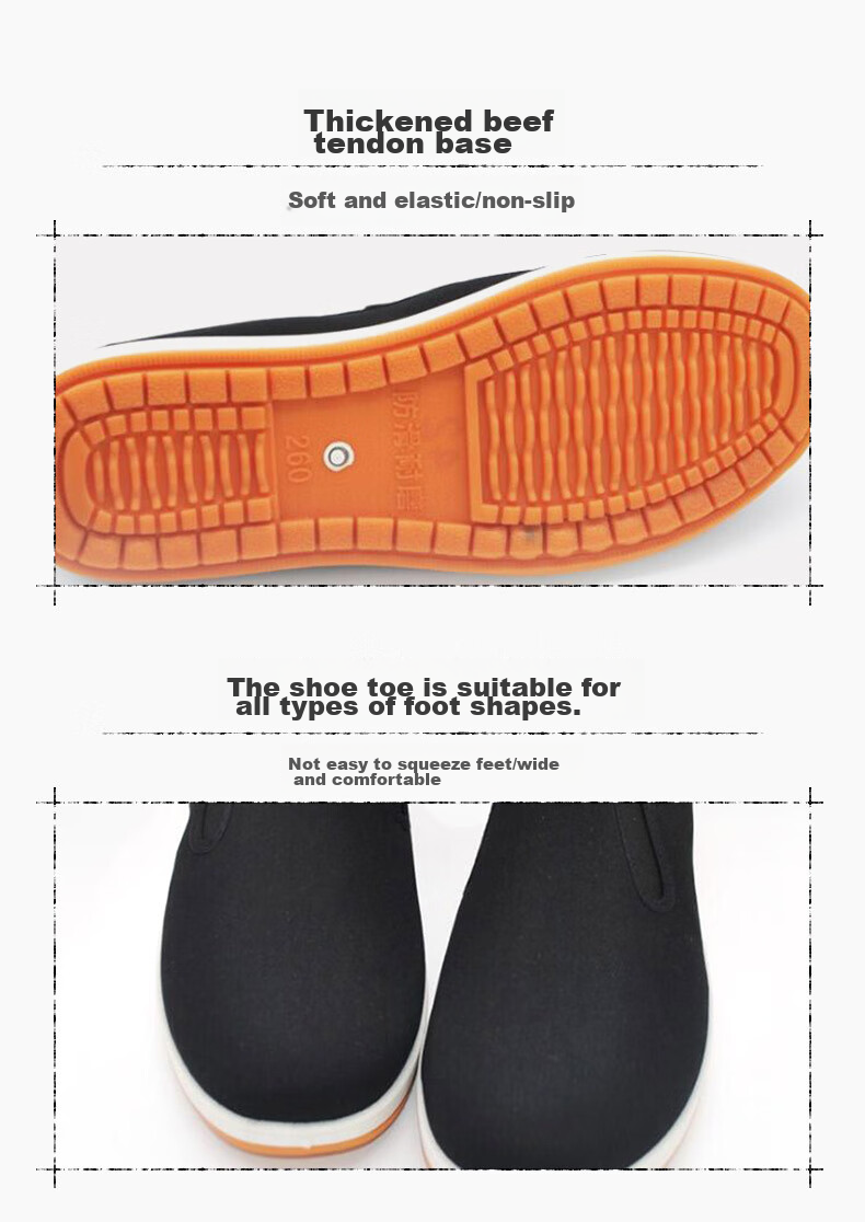 Weizhi Traditional Beijing Cloth Shoes, Slip-On Casual Men's Thick Cowhide Sole, WZ1004, Black, Size 43 7