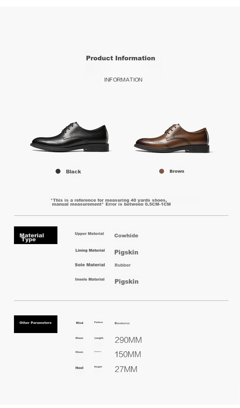 Aokang British-Style Brogue Carved Leather Shoes, Formal Business Shoes, Groom Wedding Shoes, Black, Size 43 8