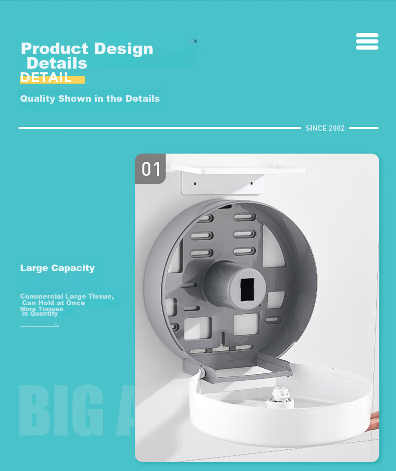 MODUN 5826 White Hotel Bathroom Large Roll Paper Box Wall-Mounted Large Dispenser Box Toilet No-Drilling Tissue Box 12