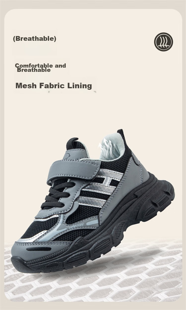SNOOPY Boys' Sneakers, Versatile Lightweight Running Shoes, Big Kids' Dad Shoes, 7882 Black And Gray, Size 34 7