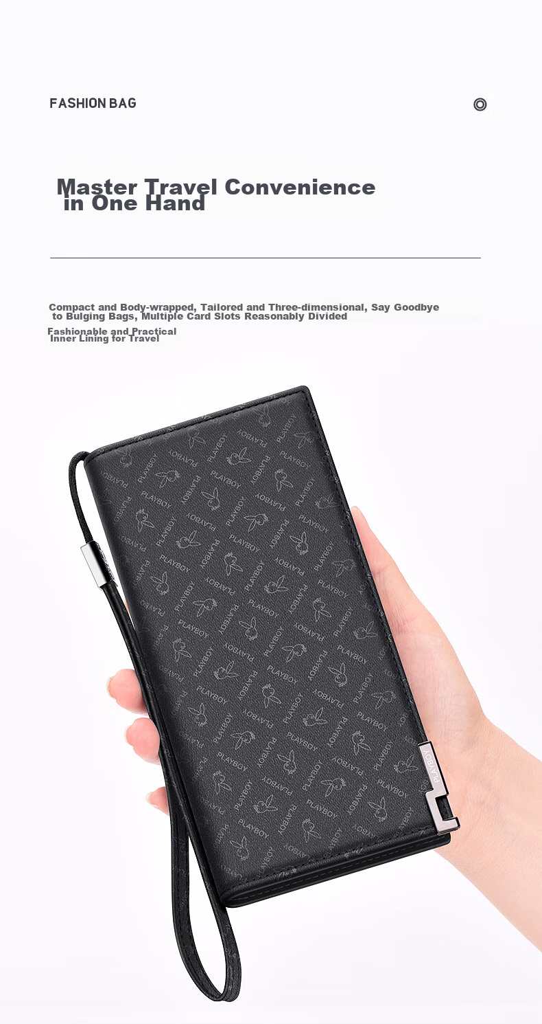 PLAYBOY Wallet, Men's Long Leather Card Holder, Clutch Bag for Men, Portable Handbag, Birthday Gift for Dad 3