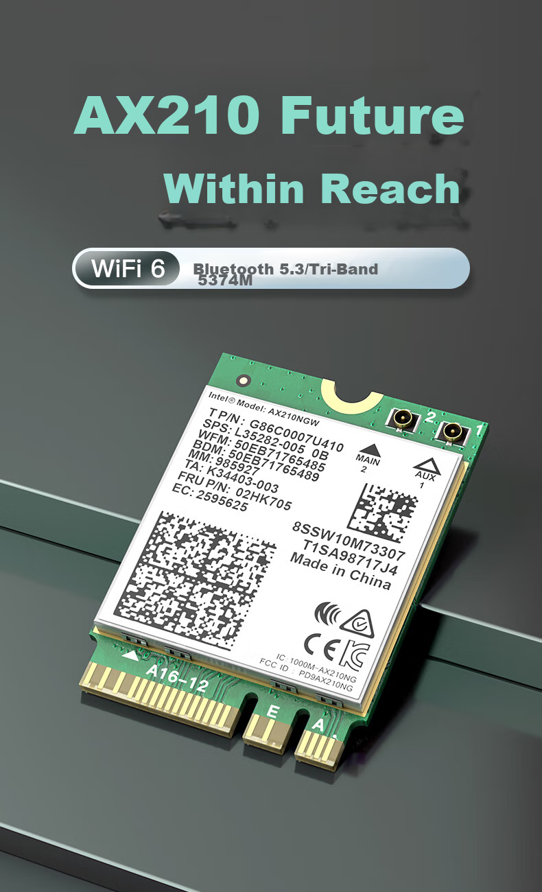 EDUP AX210 Network Card Laptop, WIFI6 Module Gigabit Triple-Band 5374M, Built-In Wireless Network Card for Laptops, M2 Interface WIFI Signal Wireless Receiver + Bluetooth 5.3 1