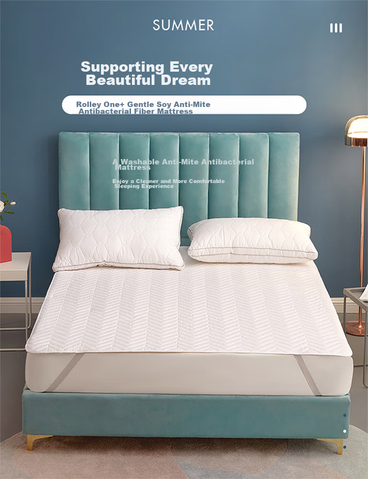 LUOLAI Home Textiles Soybean Mattress Pad, Antibacterial And Anti-Mite Fitted Sheet, Machine Washable Thin Pad, 150*200cm, White 1