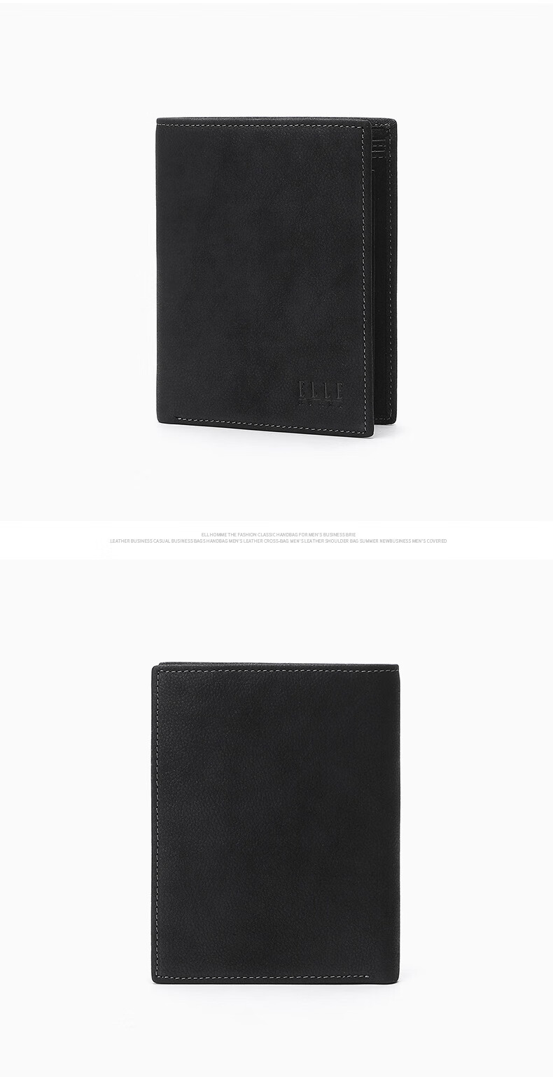 ELLE HOMME Men's Short Wallet First Layer Cowhide Multifunctional Card Holder Horizontal Wallet 01530 Birthday Gift for Men 8