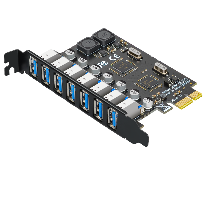 EB-LINK Desktop PCIE to 7-Port USB 3.0 Expansion Card, Realtek (NEC) Chip, Internal Seven-Port USB Adapter Card, HUB Concentrator Card, No Power Supply Required
