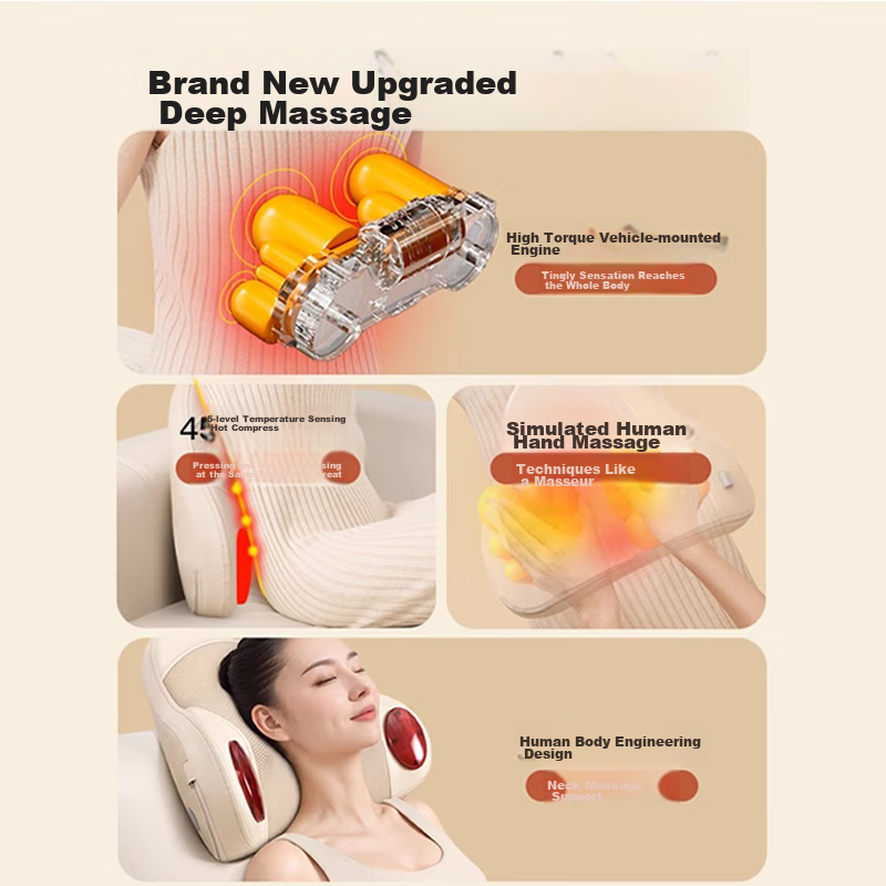 Panapopo Cervical Massager, Shoulder And Neck Kneading Device, Full-Body Massage Pillow with Heat Therapy, Back Support Cushion for Lumbar Muscle Strain, Practical Birthday Gift for Elders And Me