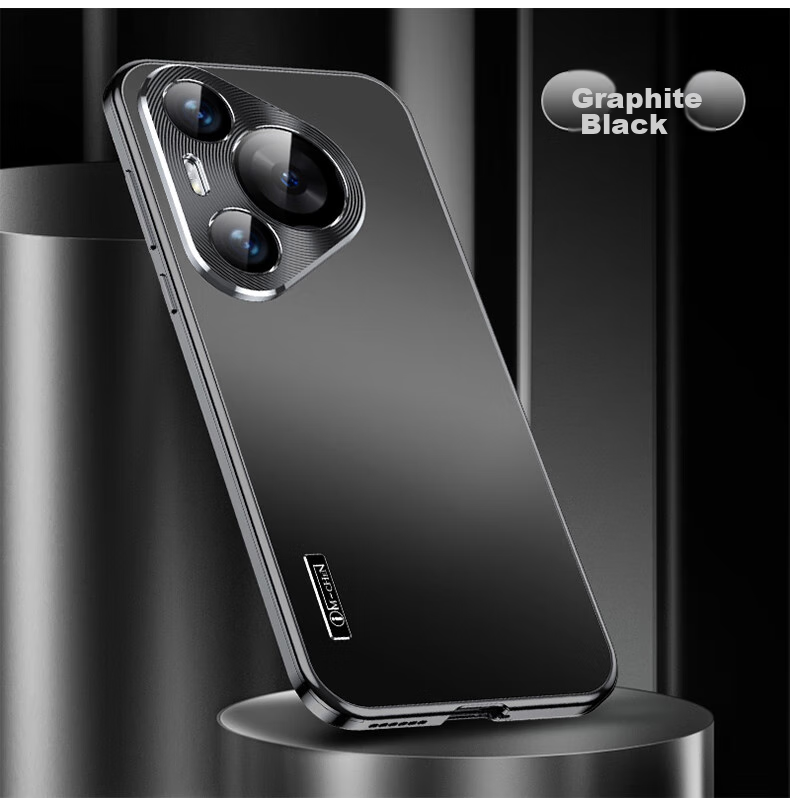 IM-CHEN [Metal Magnetic] Phone Case for Huawei Pura 70 Pro, Pura 70 PRO+ Protective Cover, Aluminum Alloy Lens Ring, Frosted Business Full Protection Shockproof - Mysterious Black 19