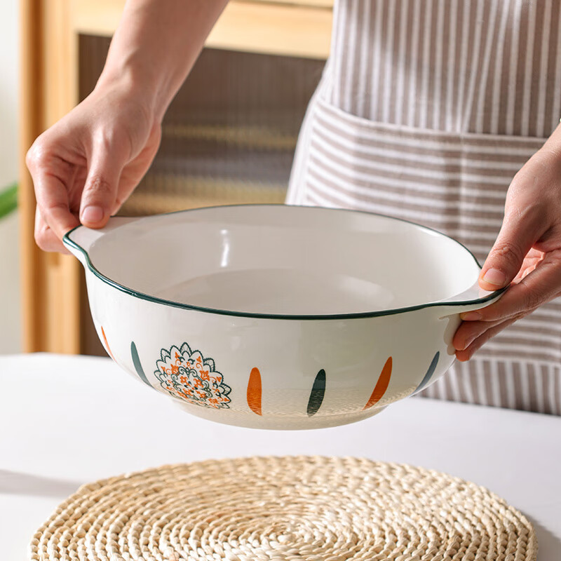 Chuanqi Ceramic Soup Bowl, 10.5 Inches, Double-Handled, for Home Use with Sauerkraut Fish Or Boiled Fish, Large Bowl, Yulan Yu