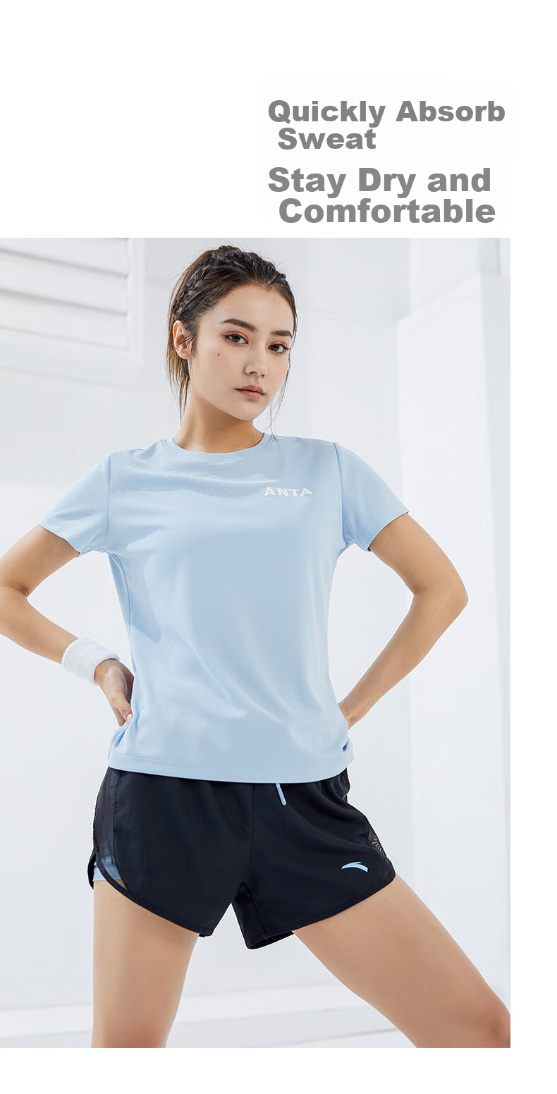 Anta Quick-Dry Sports Set | Women's Summer New Breathable Short Sleeve and Shorts Badminton Two-Piece Set with Anti-Exposure Design 18