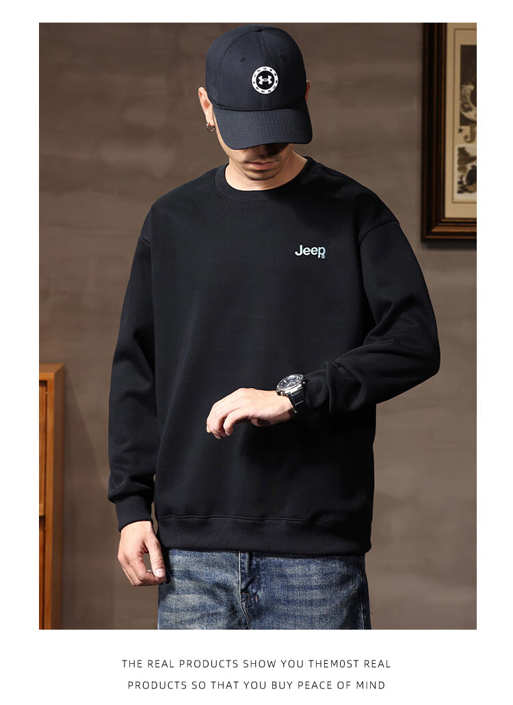 JEEP Men's Sweatshirt, New Spring And Autumn 2026 Style, Trendy Round Neck, Loose Long-Sleeve Casual Sportswear Top for Men, Fashionable 30