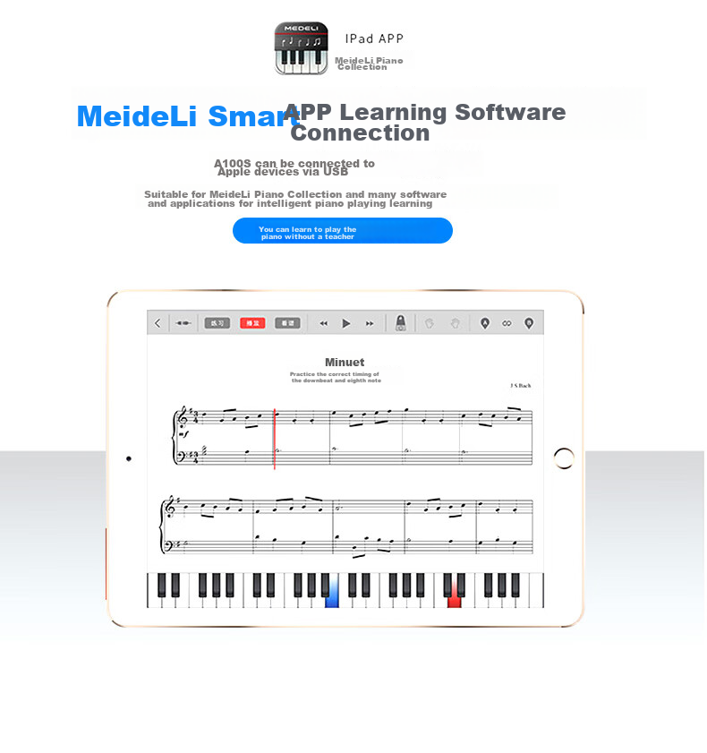 MEDELI MEDELI A850 Electronic Keyboard for Adults And Children, Smart 61-Key Digital Piano for Grading Exams And Performances 8
