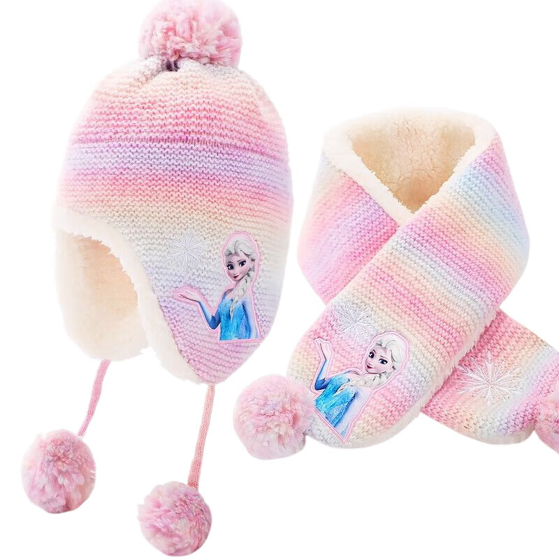 Disney Girls Elsa Princess Hat and Scarf Set Children's Two-Piece Autumn Winter Neck Warmer