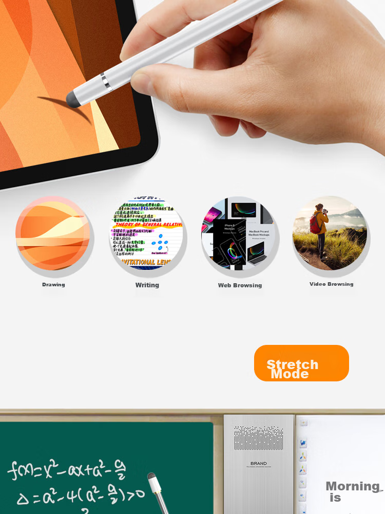 ESCASE Electronic Whiteboard Retractable Teaching Pointer Pen, Handwriting Pen, Teacher Smart Screen Blackboard Electronic Multimedia Teaching Capacitive Pen All-In Machine, Extended Aluminum Alloy Learning Machine Touchscreen Pen White 5