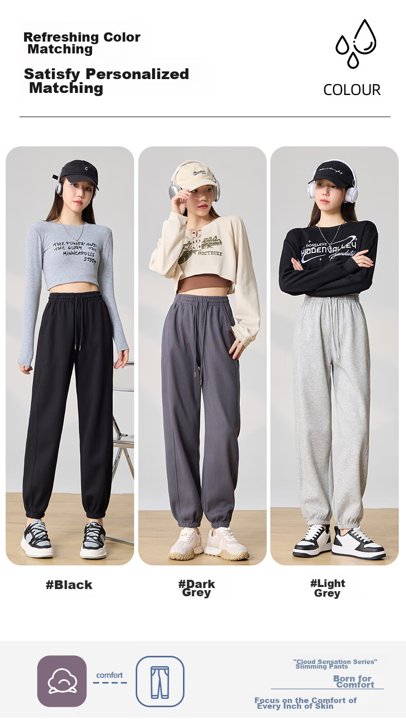 LangSha High-Waisted Cotton Sweatpants for Women, Spring And Autumn Slim-Fit Joggers with Elastic Cuffs, Comfortable Breathable Straight-Leg Running Pants 10