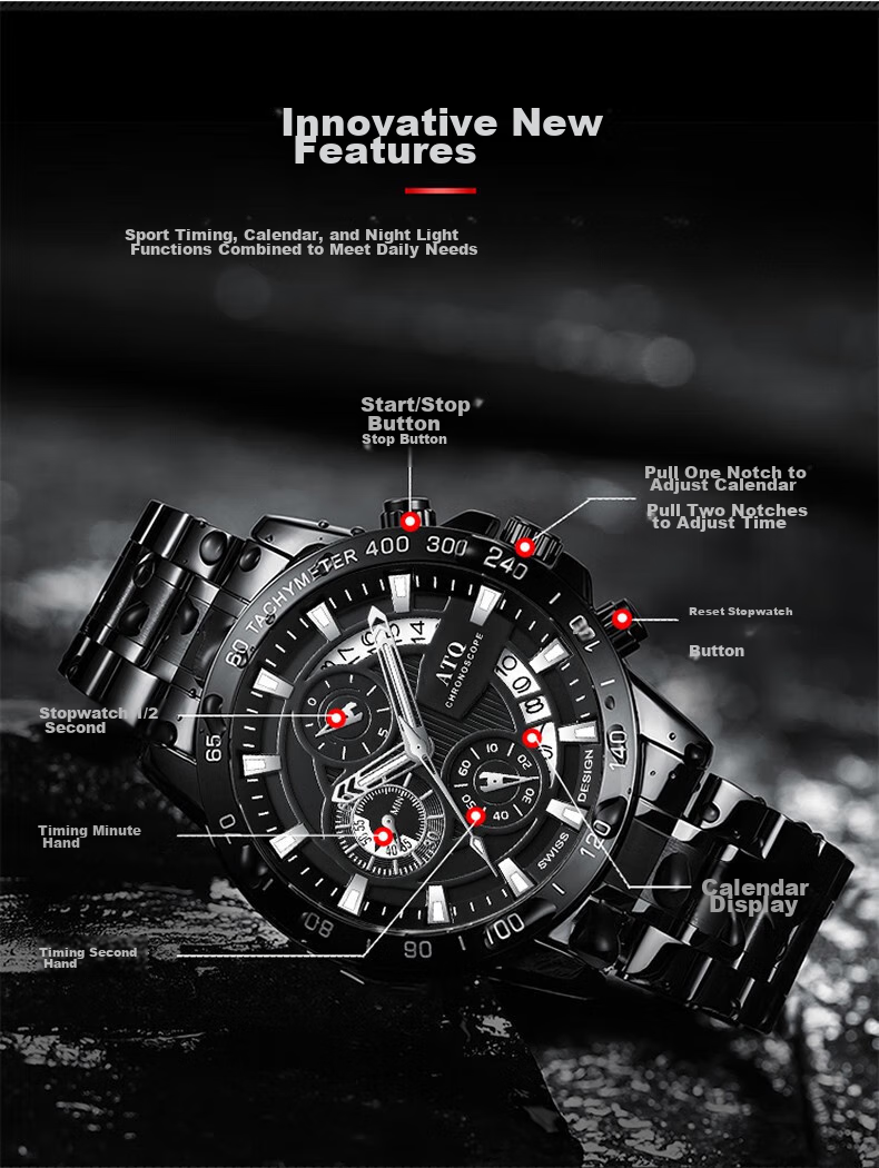 ATQ Celebrity Endorsed Black Knight Men's Casual Business Quartz Watch, New Year Valentine's Day Gift for Boyfriend Or Husband 2