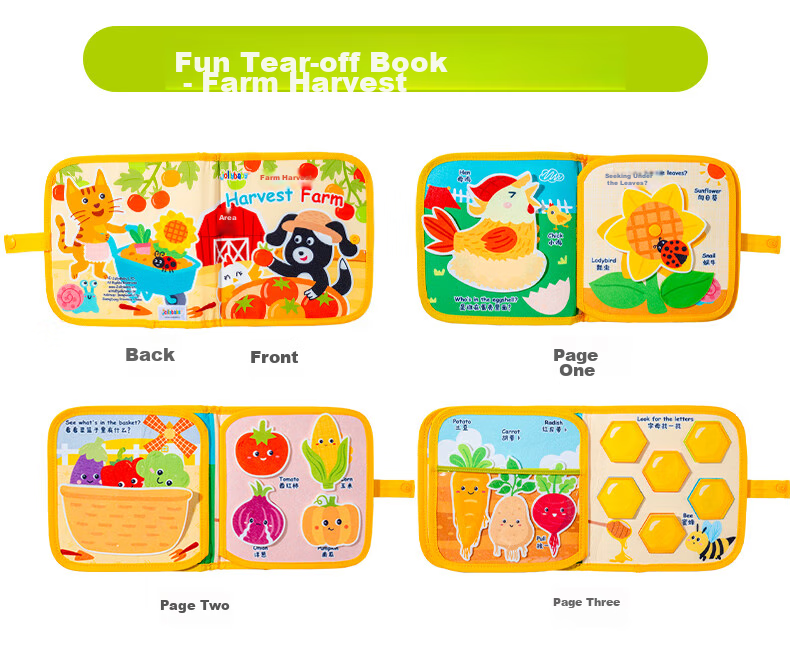 Jollybaby Tear-Resistant Book, Baby-Safe Chewable Cloth Book with Velcro, Early Education Children's Gift, Ocean Treasure 18
