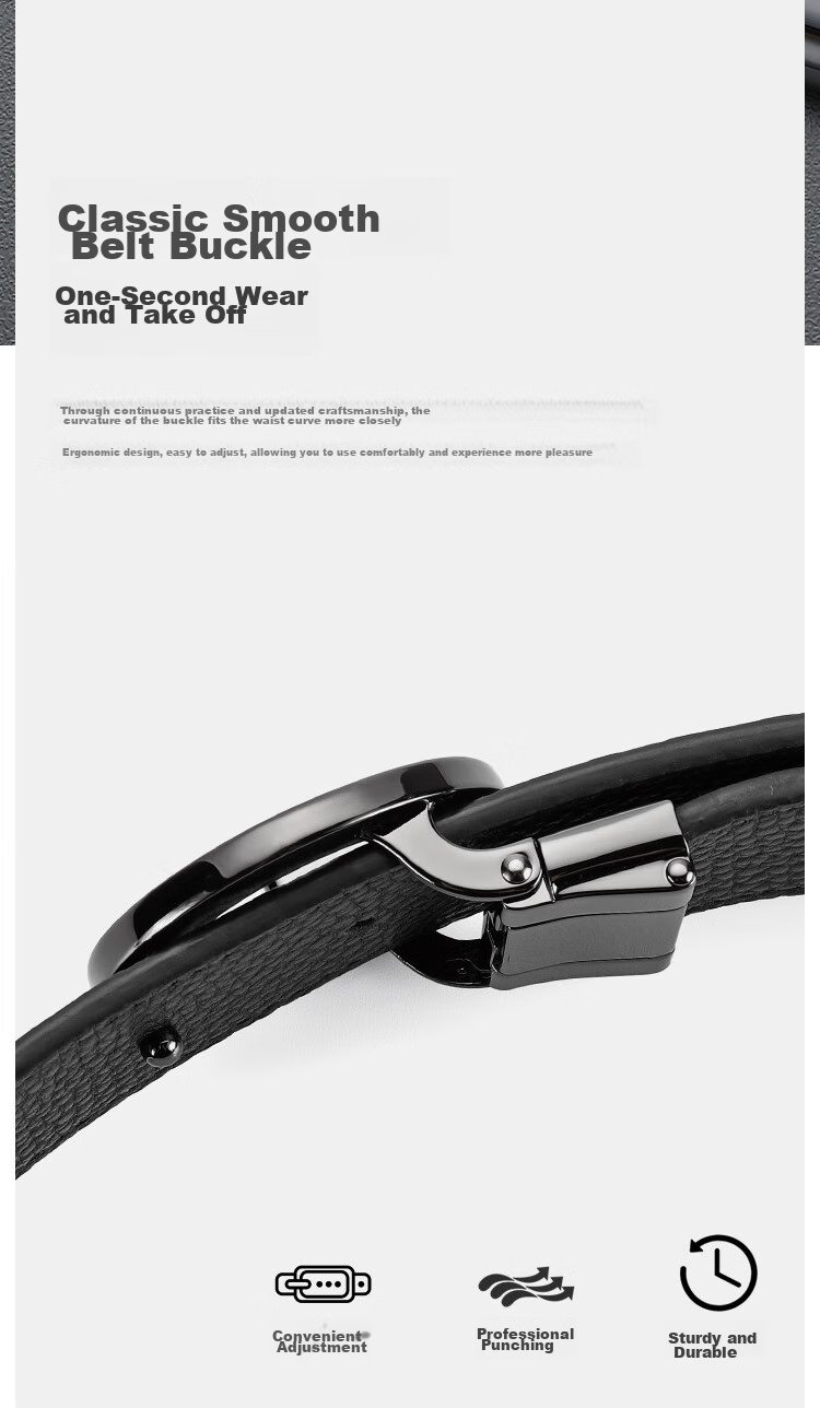 Goldlion Men's Buckle Leather Belt, Top-Grain Cowhide Smooth Buckle Waistband, Casual Trouser Belt Gift Box, Birthday Gift 3