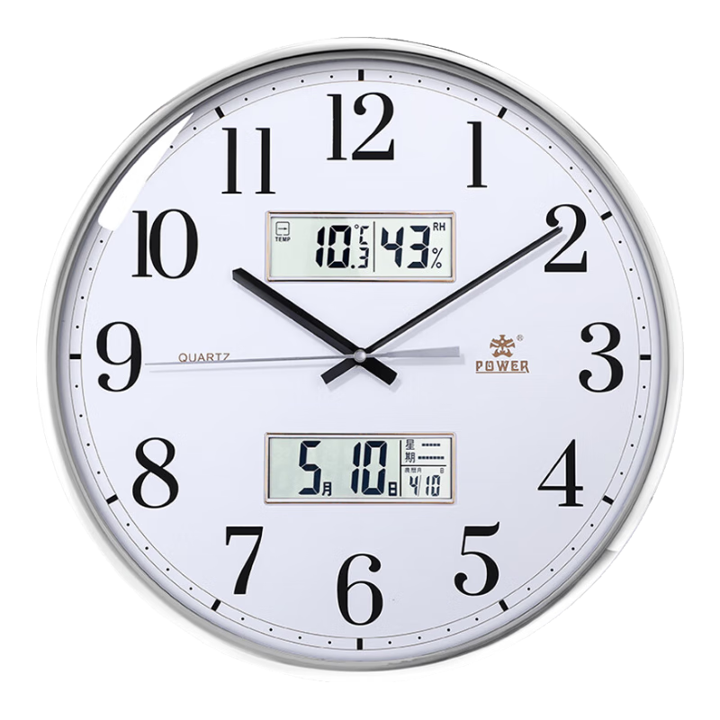 POWER Bawang Wall Clock Living Room Convex Temperature Humidity Clock Creative Wall-Mounted Quartz Clock No Drilling Home Use 36cm
