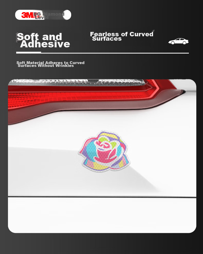 3M Reflective Warning Tape Label Night Glow Sticker for Electric Bikes Motorcycles Cars Scratch Cover Diamond Grade - Multicolor Rose - 11.3cm*9cm (1 Piece/bag) 5