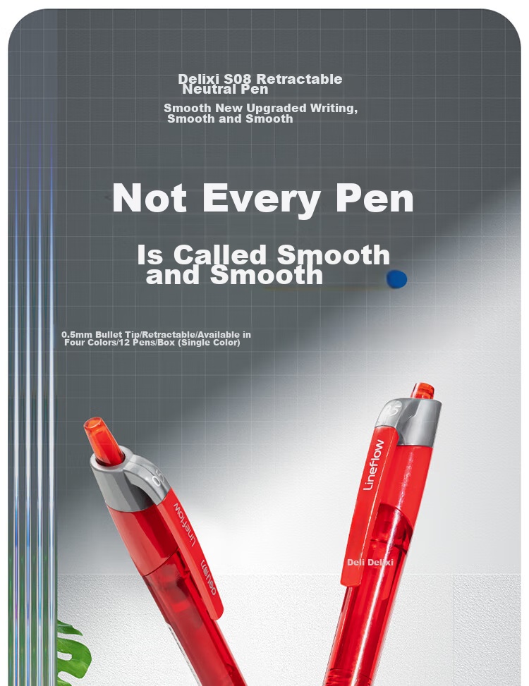 Deli Back-To Essential, Ultra-Smooth Gel Pen, 0.5mm Bullet Tip, Retractable Pen, Office Supplies, Student Stationery, Teacher's Day Red Pen, Red, 12 Pens/box S08 2