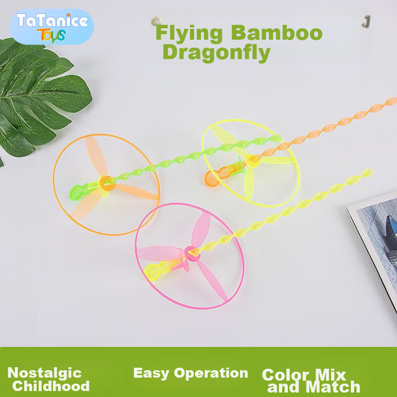 TaTanice Children's Outdoor Toy, Bamboo Dragonfly Flying Disc, Push-And Flying Frisbee, 50 Flying Small Prizes, Birthday Gift for Girls