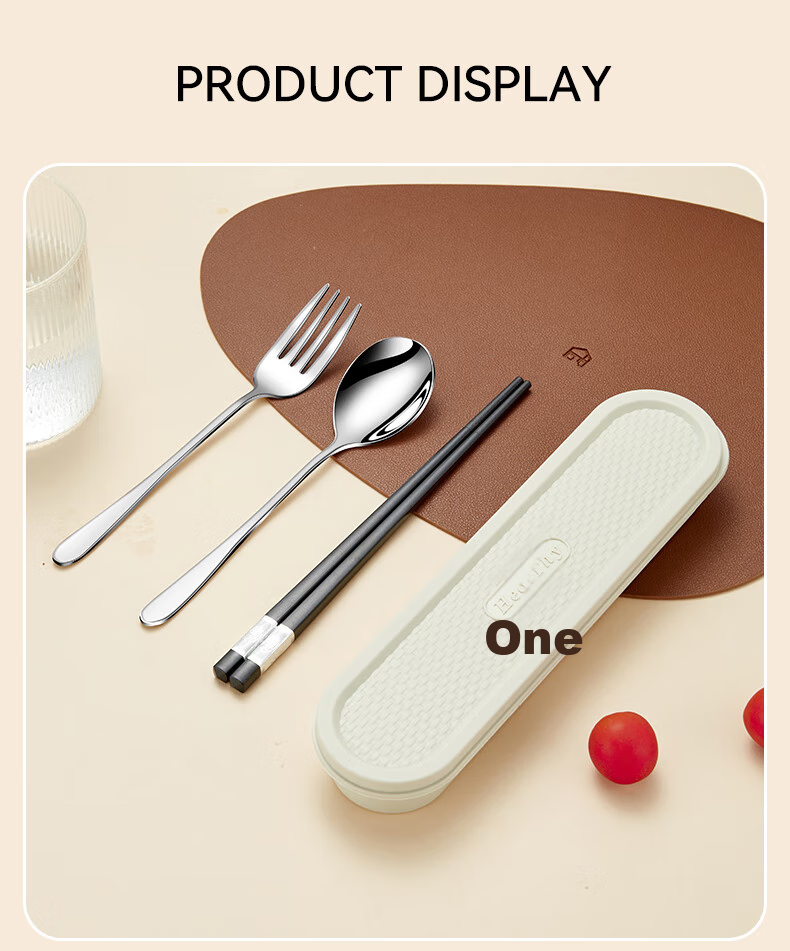 WORTHBUY 316 Stainless Steel Portable Cutlery Set Chopsticks Spoon Student Tableware Single-Person Chopsticks Spoon Storage Box Coffee Color 15