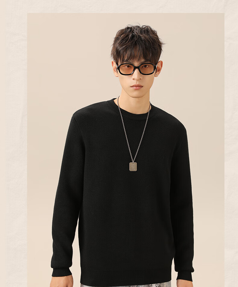 GENIOLAMODE Men's Fleece-Lined Thickened Winter Warm Comfortable Simple Crew Neck Knit Base Sweater 14