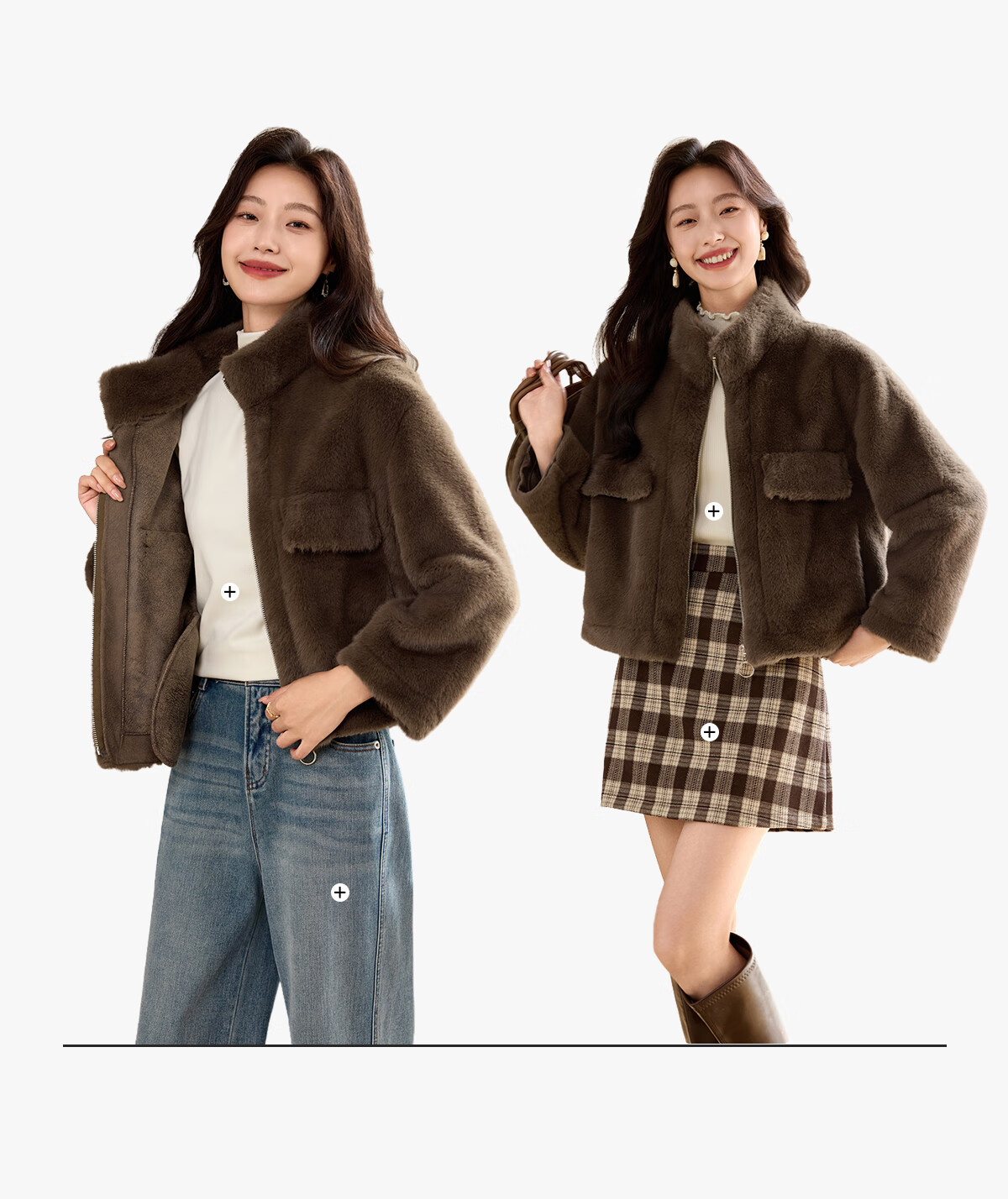 PinCai Women's Vintage Solid Color Short Fleece Jacket with Stand Collar P144U4008 14