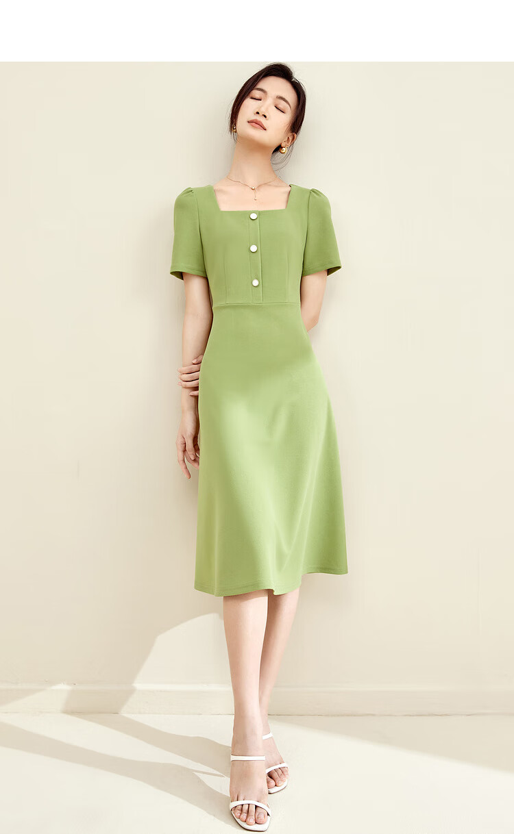 Sentubila Short-Sleeve Dress for Women, Summer Vintage Hepburn Style Elegant Office Dress, Mid-Length A-Line Skirt, Elegant Black, Size S 17