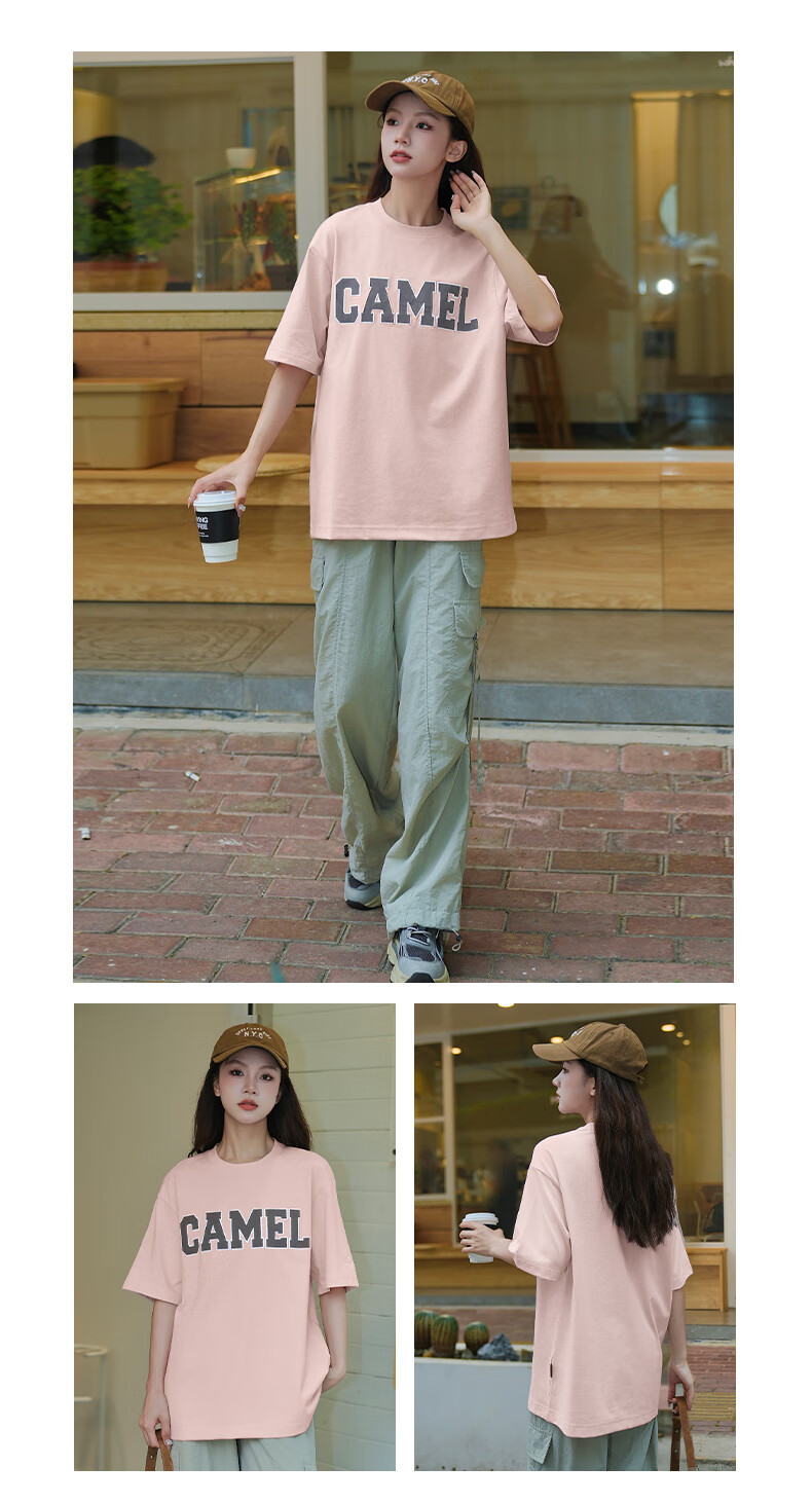 CAMEL Short-Sleeve T-Shirt for Men And Women, Summer New Style Letter Print Trendy Loose Casual Cotton-Feel Top 15