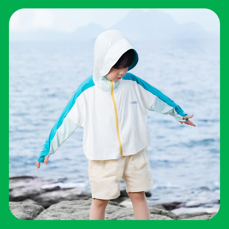 SHUKIKU Children's Sun Protection Clothing, UV-Resistant, Original Yarn Ice-Cool Breathable, Boys And Girls Cape Sun Protection Garment, Blue, 120/60 40