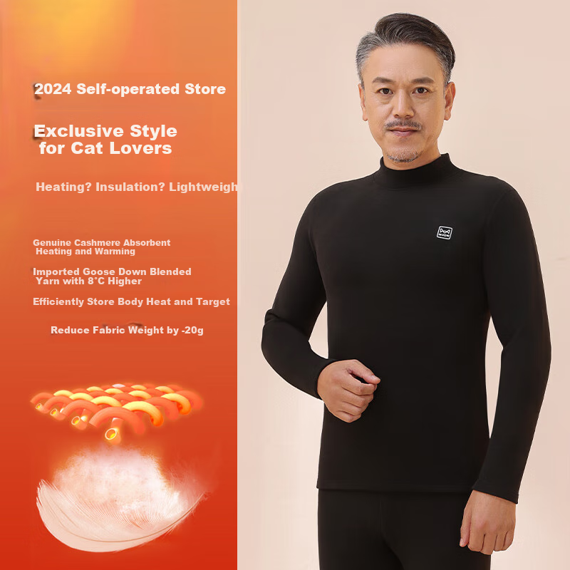 MiiOW [Goose down And Tencel] Thermal Underwear Set for Men And Women, Autumn And Winter Thickened Middle-Aged And Elderly Semi-Turtleneck Autumn Top And Pants