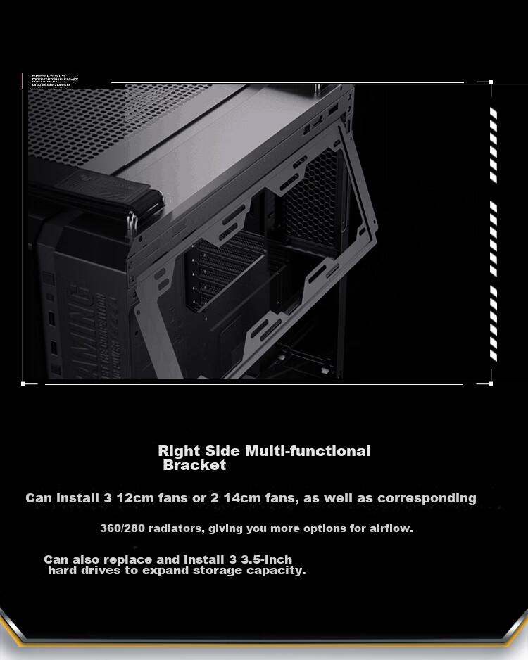 ASUS TUF GAMING GT502 Infinite Arsenal Edition Case, Full View without Pillars/ATX Motherboard/Dual Compartment Design/Tool-Free Disassembly 10