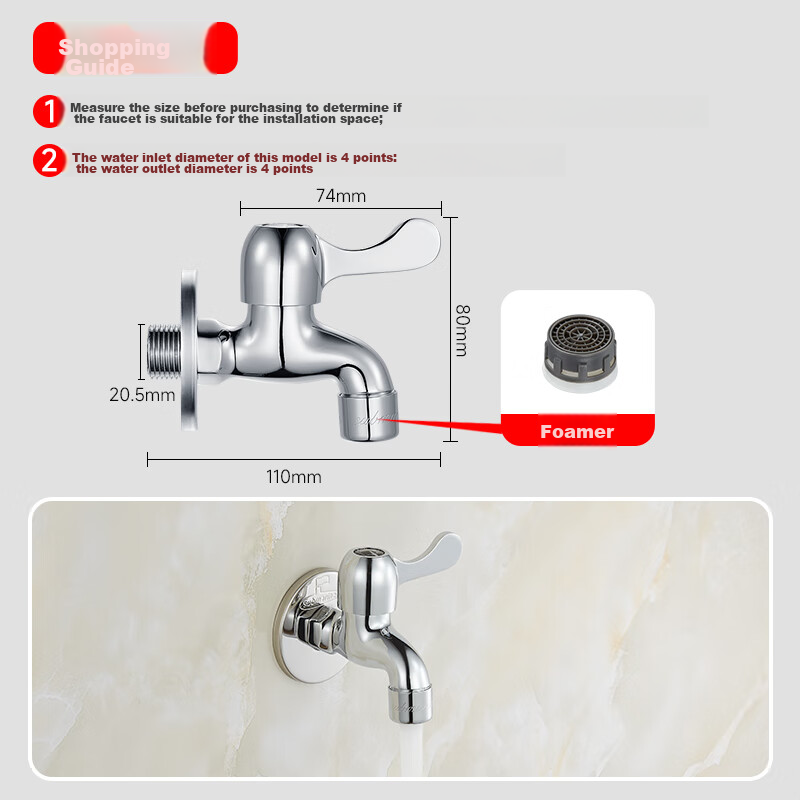 Submarine L101 Mop Sink Faucet, Brass Chrome-Plated, Ceramic Valve Core, 1/2 Inch Diameter Splash-Proof Quick-Open Faucet