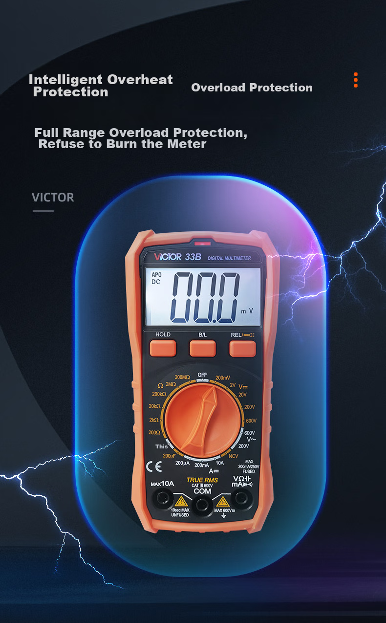 VICTOR Pocket Digital Multimeter, Portable Multi-Function Meter with Backlit Display, Universal Meter for Home Use, VC33B 2