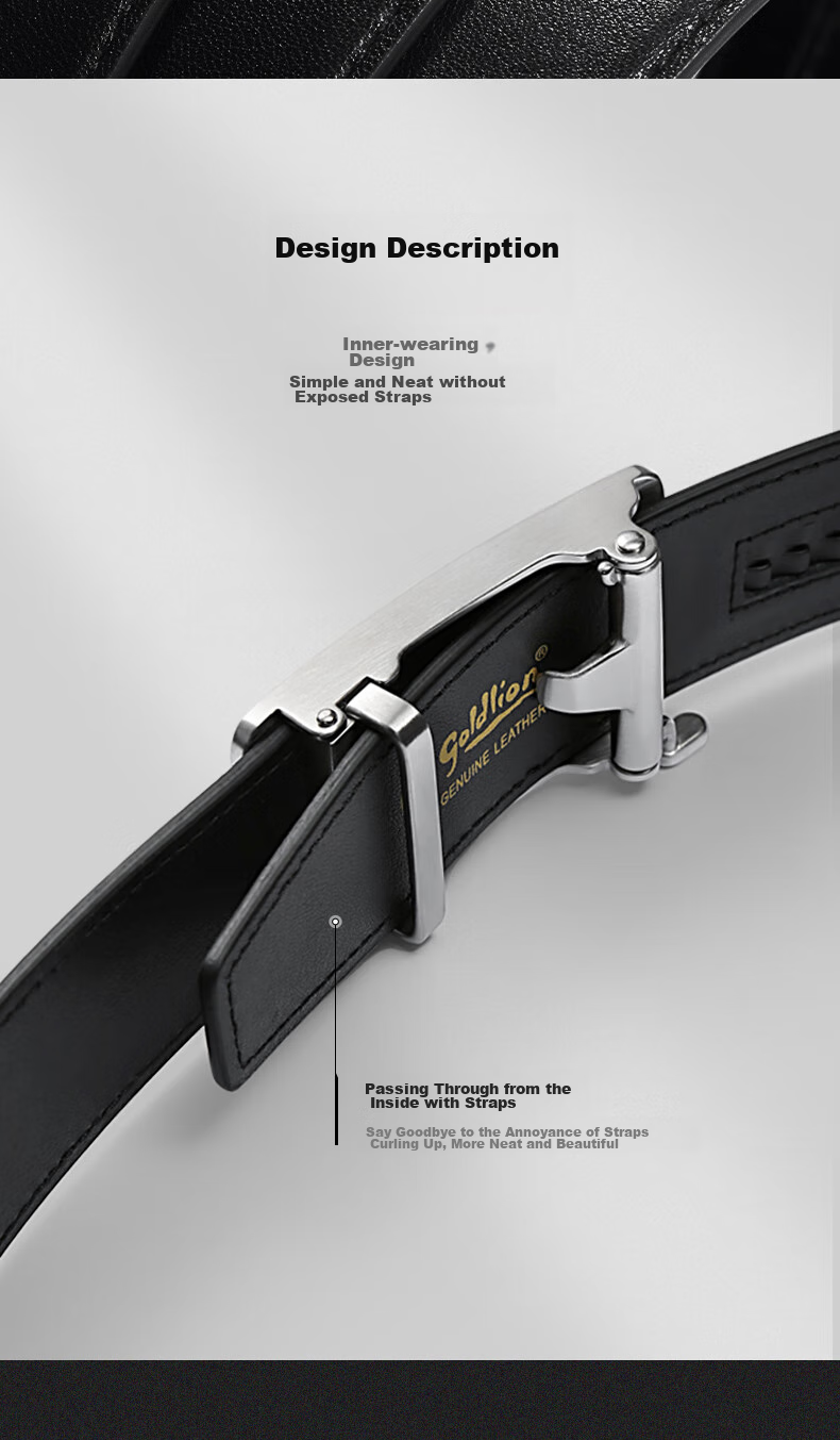 Goldlion Stainless Steel Gift Box First Layer Cowhide Genuine Leather Business Automatic Buckle Gold Logo Belt Black 115 7
