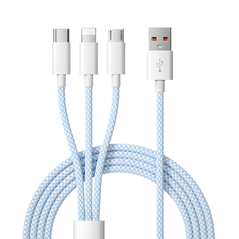 Nengshi Data Cable Three-In Charging Cable, 6A Fast Charging, 100W Charger Cable, Suitable for Apple Type-C, One-To Headphone Adapter, IPhone14, Huawei, Honor, Xiaomi, 1.5 Meters, Blue