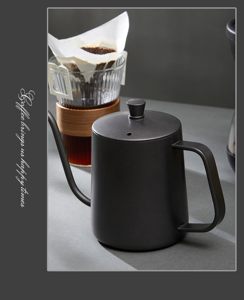 TEOTM Pour-Over Kettle with Fine Spout, Home Use Drip Coffee Maker, Narrow-Mouth Kettle, 304 Stainless Steel Pot, Black, 350ml 17