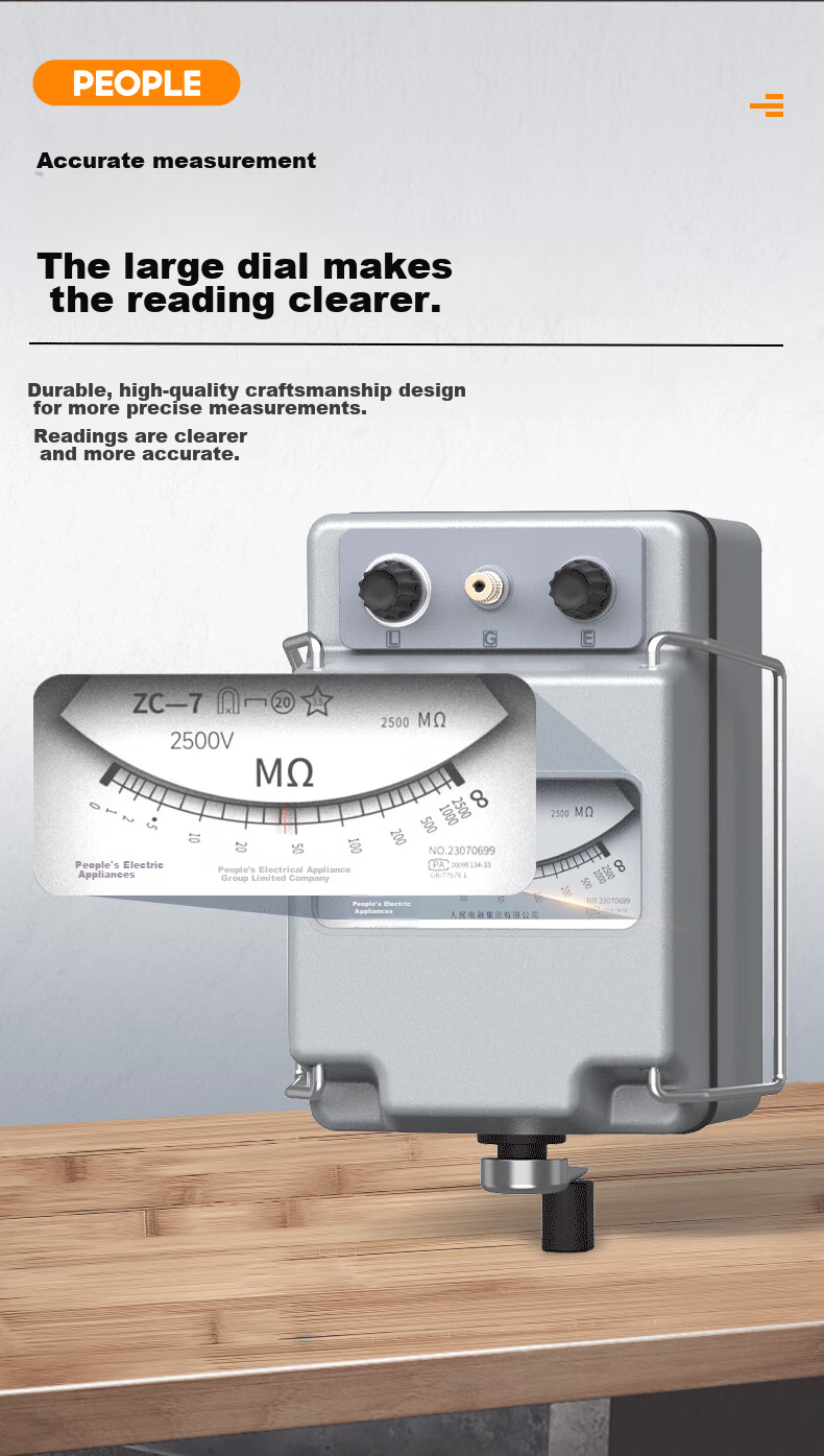 Renmin Megohmmeter Insulation Resistance Tester Electrician's Resistance Meter ZC-7 500V/500MΩ 6