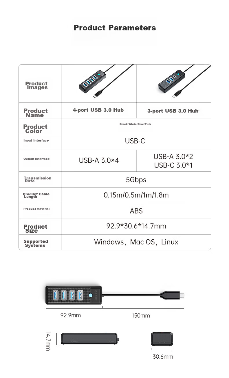 ORICO USB Hub Splitter, MINI HUB with One-To Expansion Dock Adapter, Laptop Direct Plug-In Hub, Multi-Port USB Hub, Gray 15